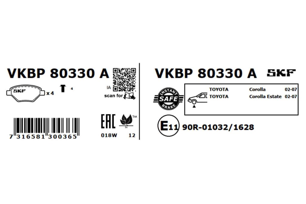 Jogo de 4 pastilhas de travão SKF ref. VKBP 80330 A